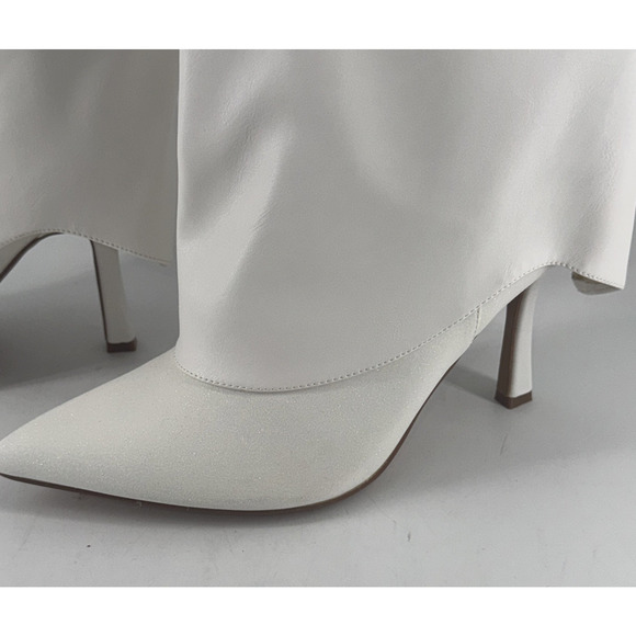 IDIFU Womens White Knee Fold Over Shark Boots Size 9.5 Stiletto Heel Pointed Toe - Picture 4 of 12